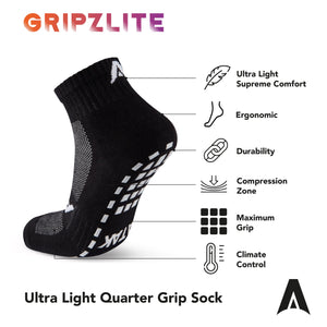 ATAK GRIPZLITE PRO QUARTER SOCKS BLACK