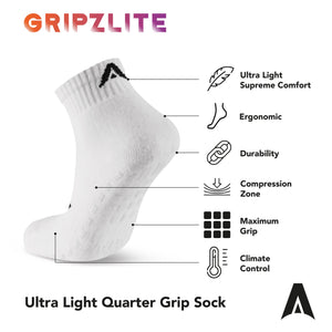 ATAK GRIPZLITE PRO QUARTER SOCKS WHITE