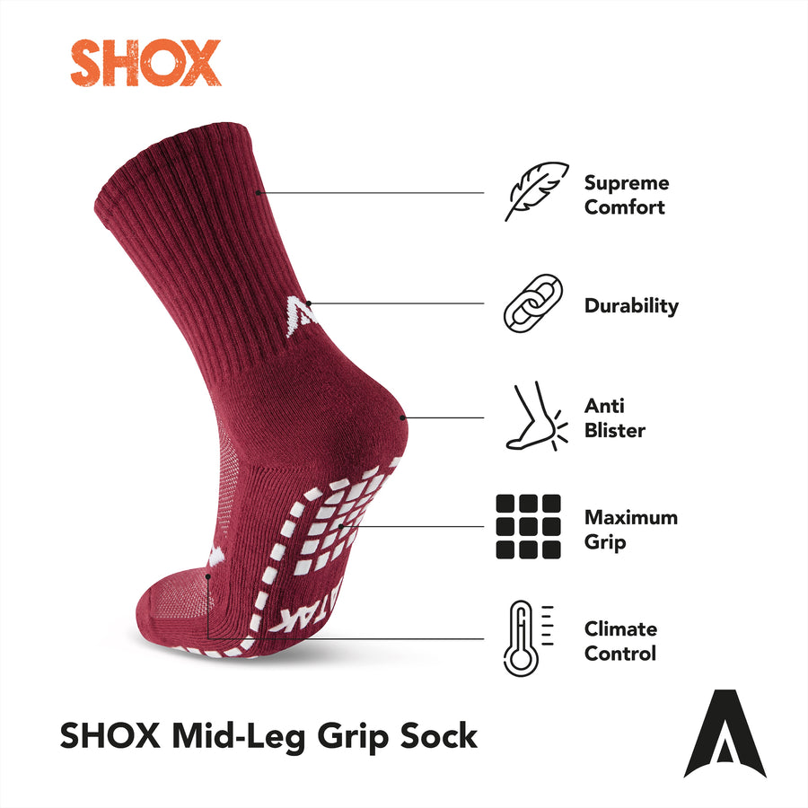 ATAK SHOX Mid-Leg Grip Socks Maroon